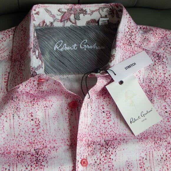 Robert Graham DREAMWER Button Front Long Sleeve Shirt Pink Abstract Men LRG NWT - Picture 7 of 9
